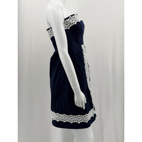 Lilly Pulitzer Dress Women 10 Navy White Betsey Strapless Lace Trim Resort Party - Picture 3 of 13
